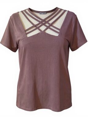 AUW Crisscross Front Short Sleeve Top in Mauve